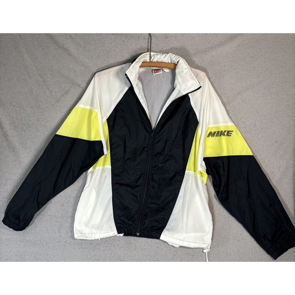 Vintage Nike Windbreaker Jacket Womens M Black Yellow Packable Hood Gorpcore 90s